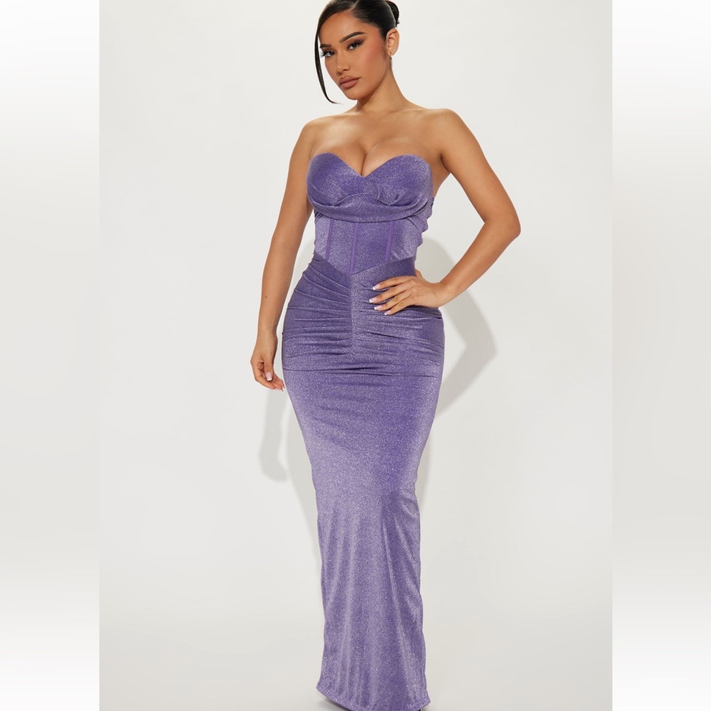 Fashion Nova Purple Glitter Maxi Dress